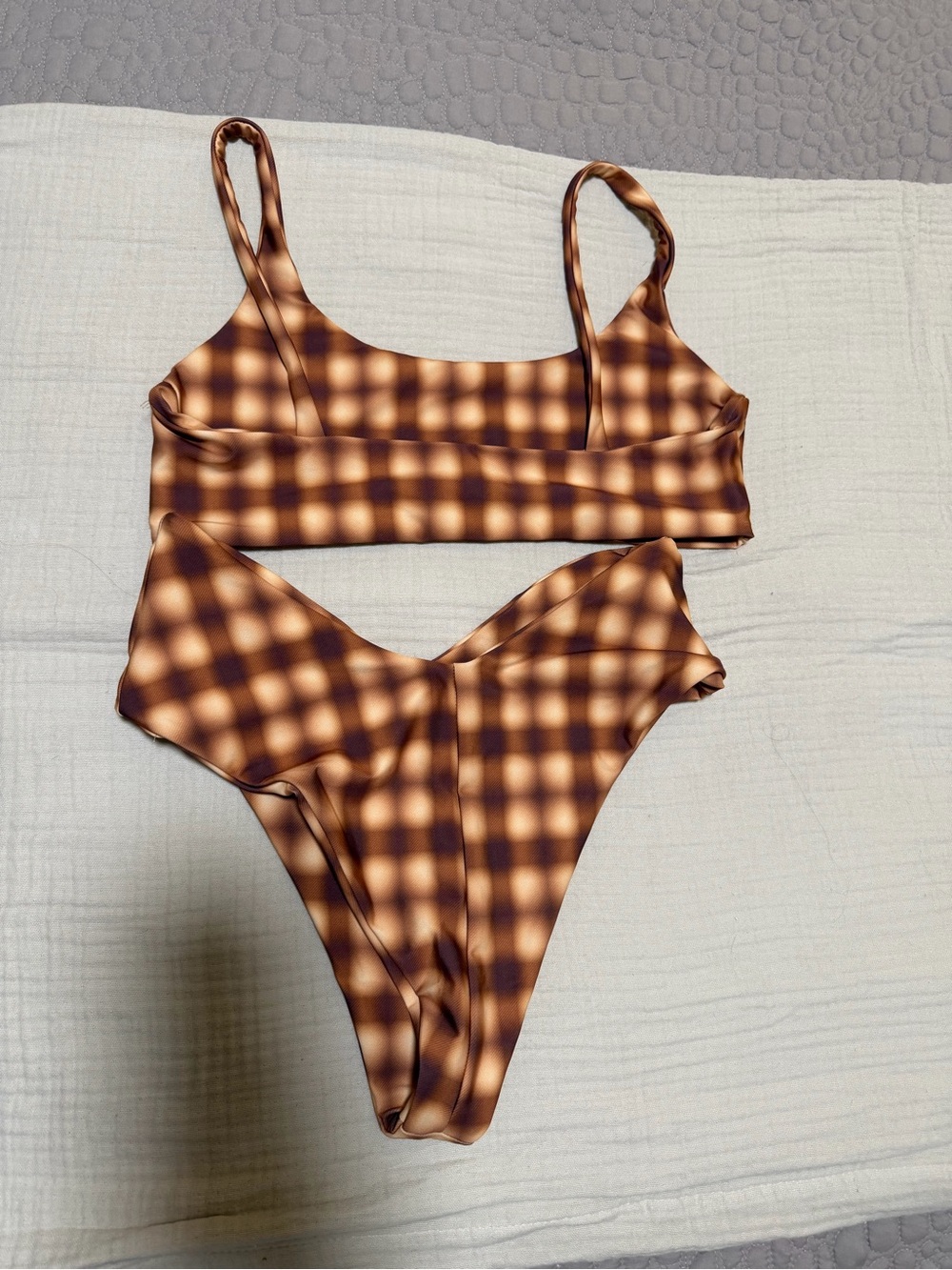 Checked Brown Two-Piece Bikini Set - Picture 2 of 2